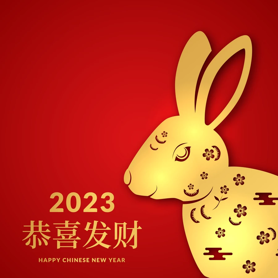 红色喜庆2023年兔年大吉新年快乐恭喜发财插画海报展板AI矢量素材【016】